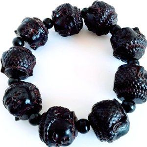 Wood Carving Buddha Head Beads Elastic Bracelet
